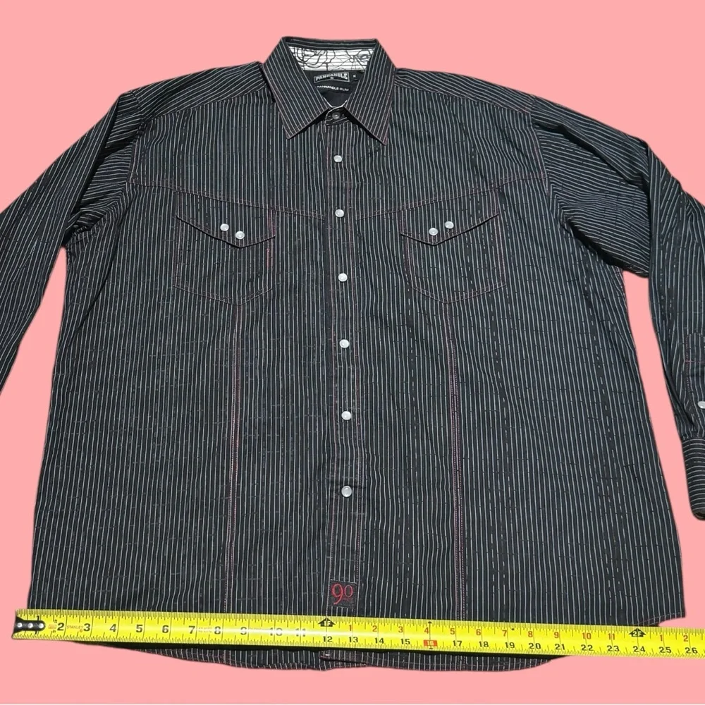 Men's Black Striped Button Up Collared Long Sleeve Cowboy Shirt - Picture 6 of 16